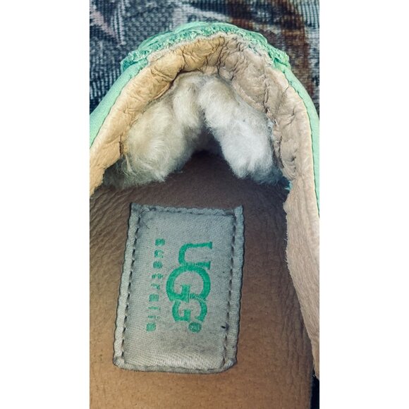 Ugg Slip On Comfort Flat Moccasin Mint Green Leather Espadrille Flats Size 10 - Picture 6 of 12